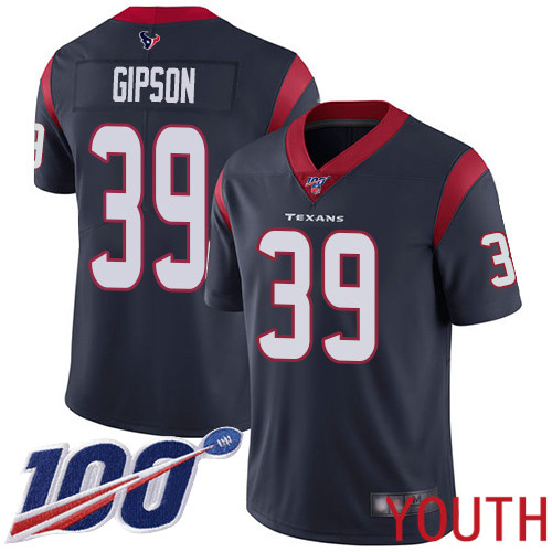 Houston Texans Limited Navy Blue Youth Tashaun Gipson Home Jersey NFL Football #39 100th Season Vapor Untouchable